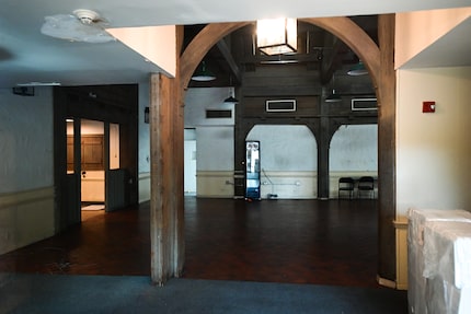 The interior of the Old Mill Inn restaurant, from the front entrance of the building at Fair...