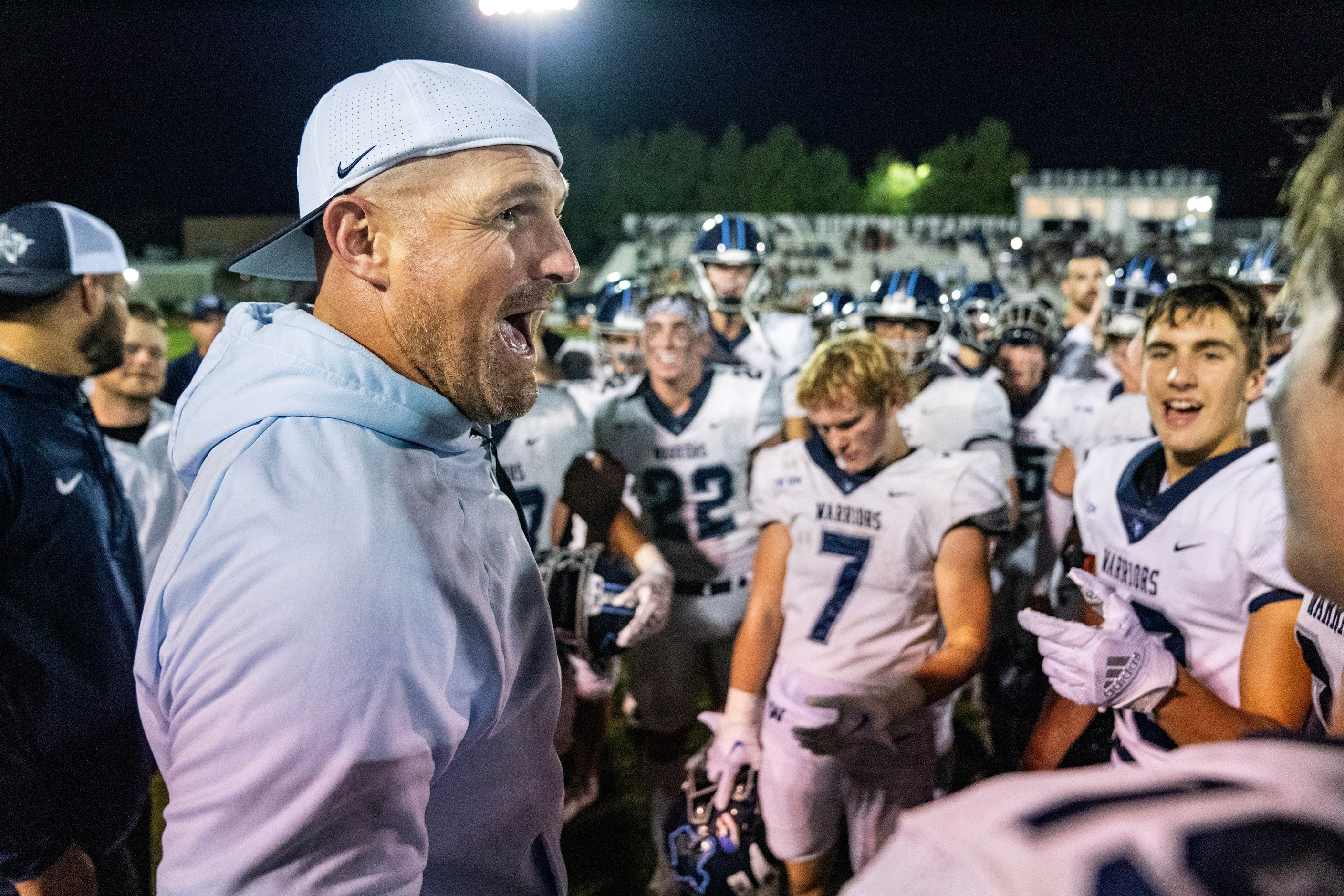 Former Dallas Cowboys great and Argyle Liberty Christian head coach Jason Witten celebrates...