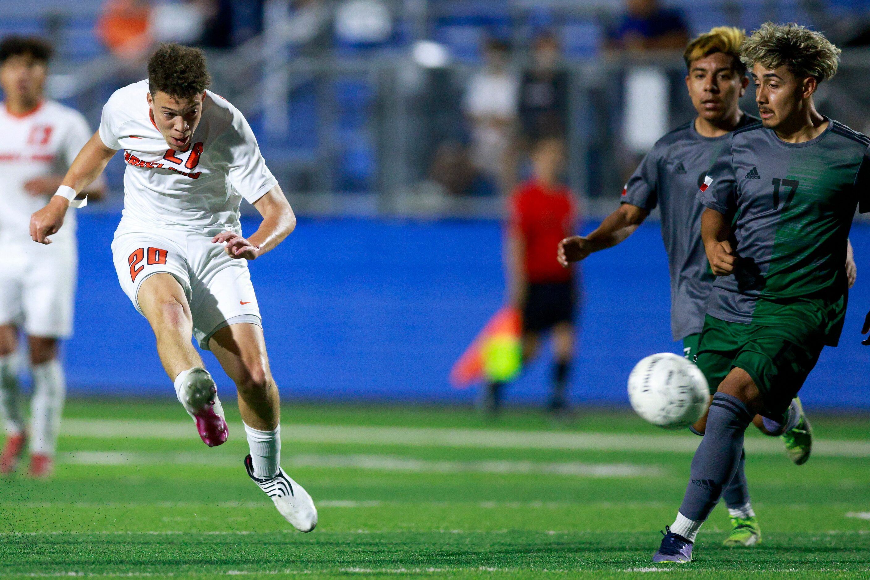 Frisco Wakeland midfielder Micah Kelley (20) attempts to score against Fort Worth Trimble...