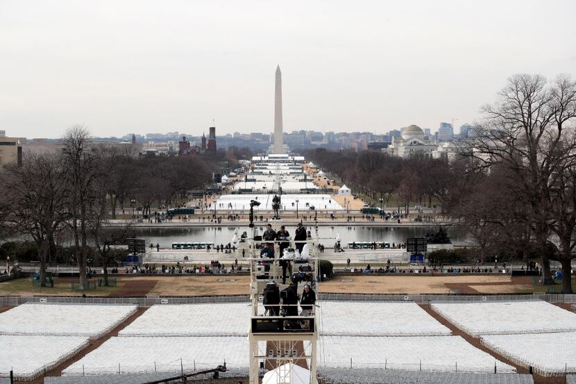 WASHINGTON, DC - JANUARY 19: Chairs are set out on the National Mall by the West Front of...