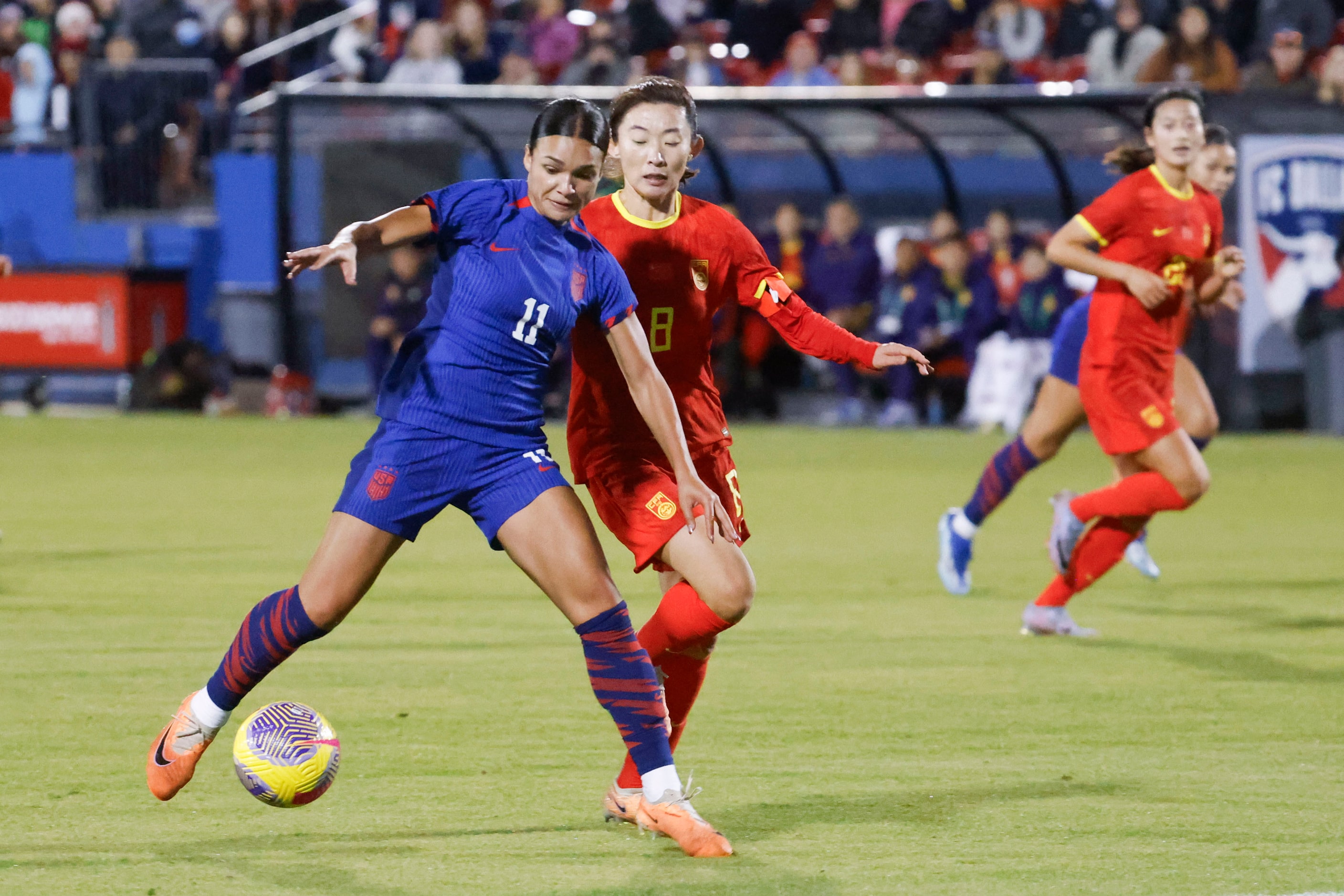 United State’s Sophia Smith (11) guards the ball against China’s Yao Wei during the second...