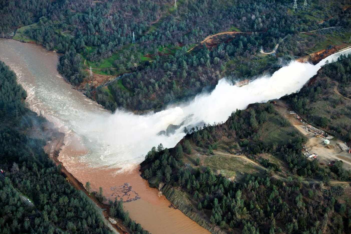 Water continued to run down the main spillway at Lake Oroville on Monday. (Randy Pench/The...