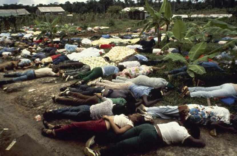 This Nov. 1978 file photo shows bodies of followers of cult leader Jim Jones are seen at the...