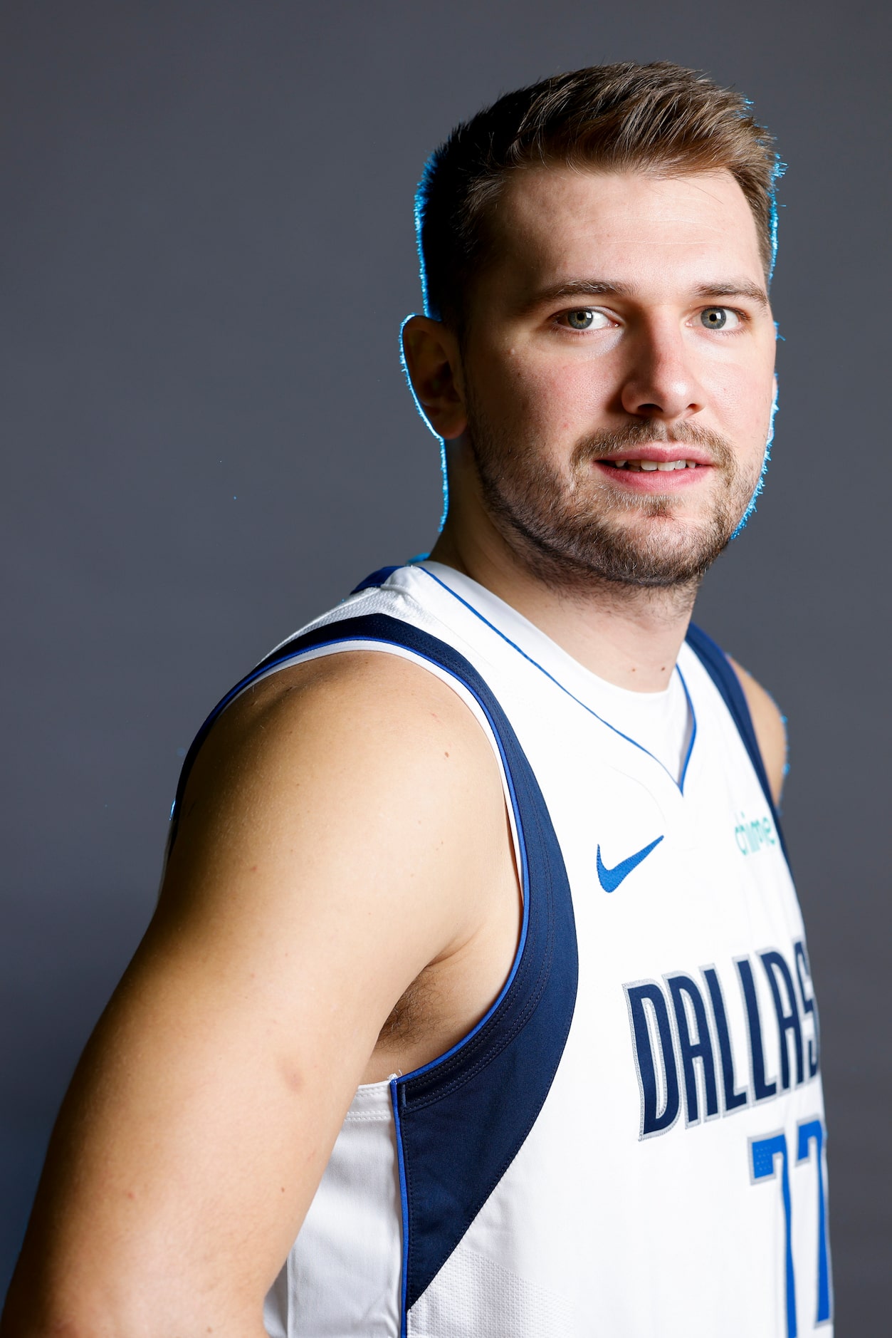 Dallas Mavericks point guard Luka Doncic poses for a photo during the media day on Friday,...