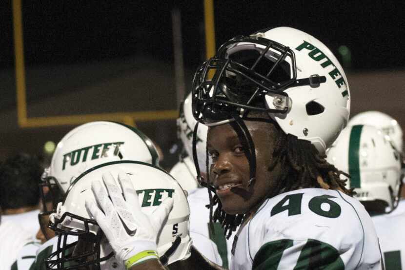 Mesquite Poteet's Malik Jefferson (46) on the sidelines during a game against Wyile East at...