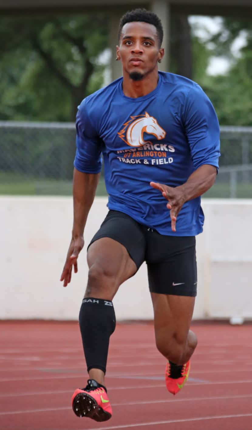 UT Arlington sprinter Clayton Vaughn is pictured at Maverick Stadium in Arlington on...