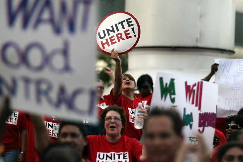 Members of the AFL-CIO union rallied in support of UNITE HERE Local 355 members in Miami.