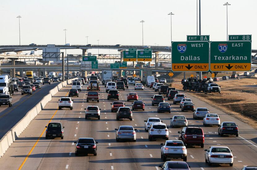 LBJ traffic heading eastbound toward I-30 near the Galloway Avenue intersection in Mesquite....