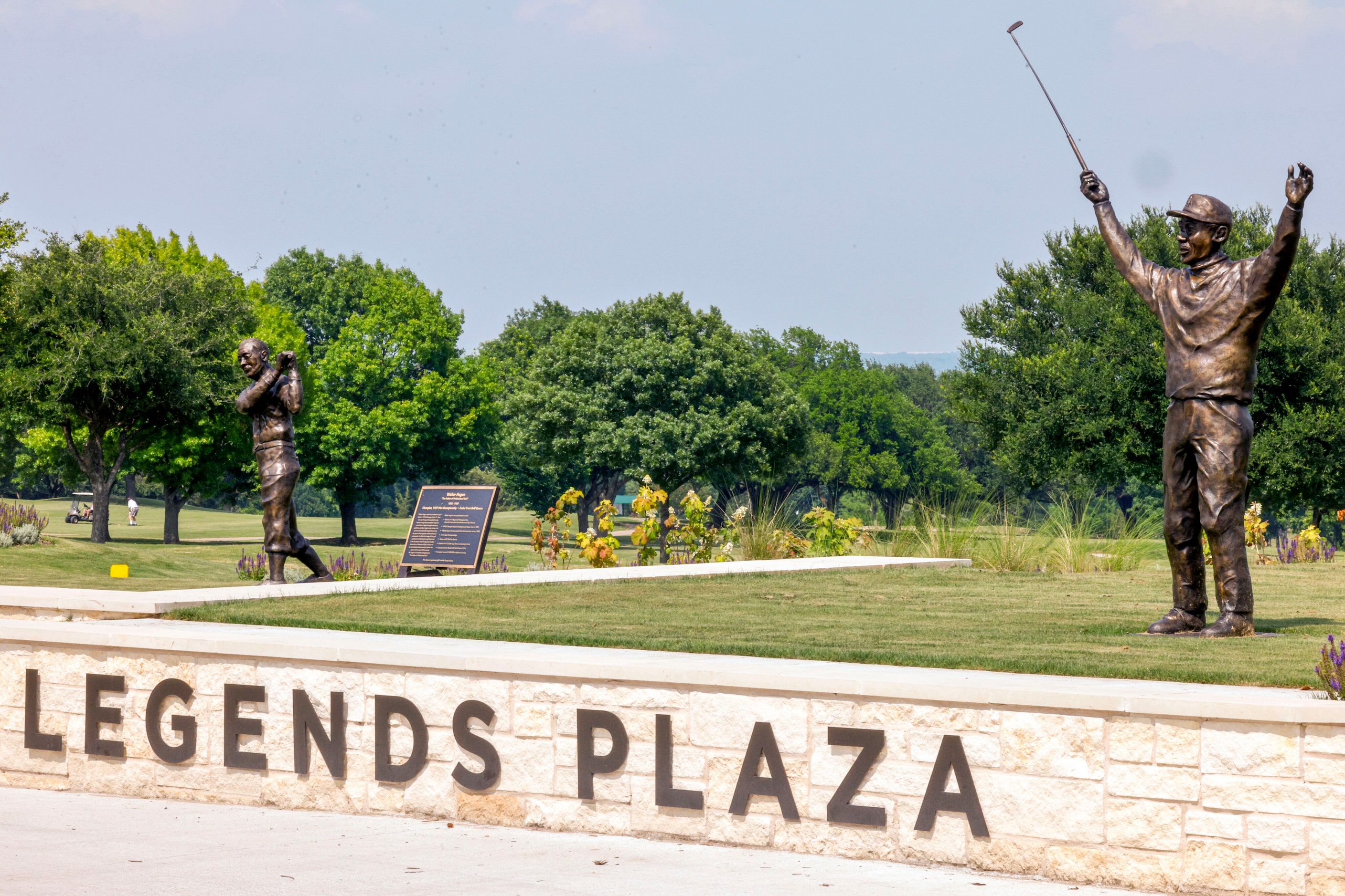 Statues of Walter Hagen (left) and Charlie Sifford pictured at Cedar Crest Golf Course on...