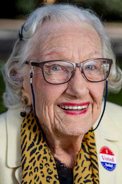 Dorothy Loyd, 100, after voting early at Bethany Lutheran Church in Dallas on Friday, Nov....