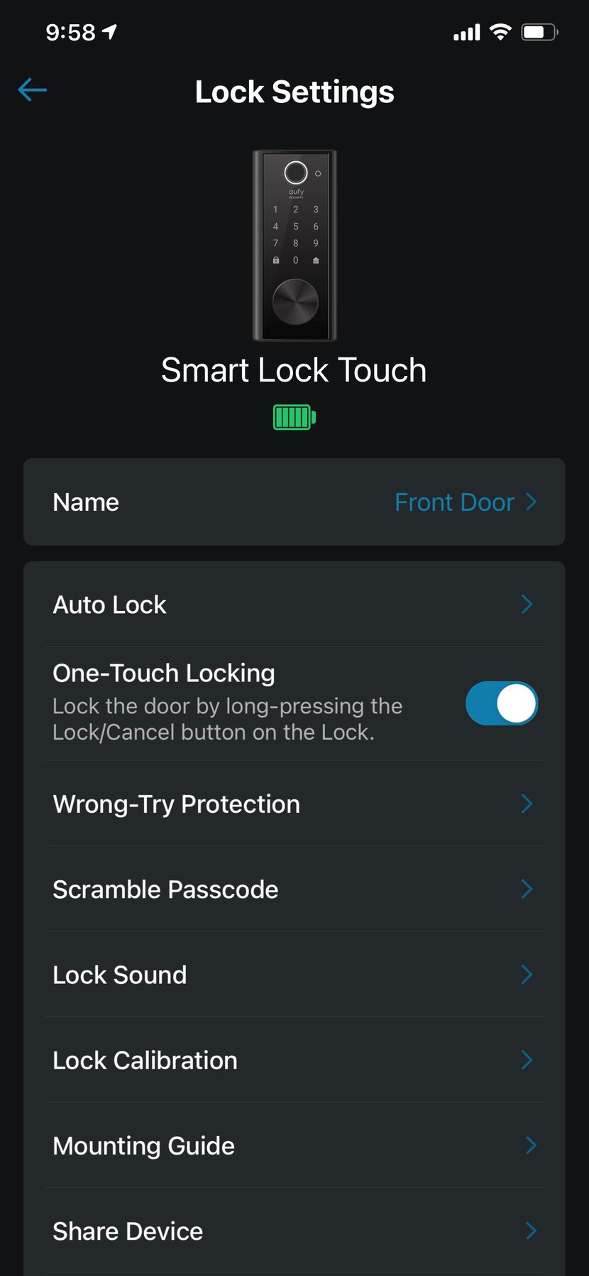 The Eufy Security app is used to configure and control the Smart Lock Touch