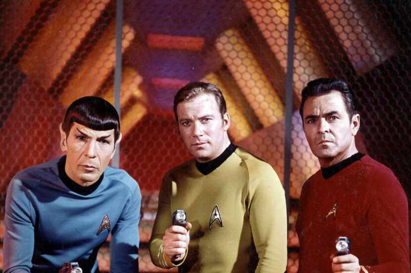 Actors Leonard Nimoy, William Shatner and James Doohan from the original "Star Trek" series....