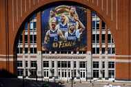 An exterior view of the American Airlines Center before Game 4 of the NBA Finals in Dallas,...