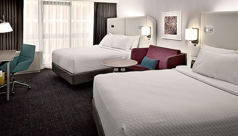 One of the redone rooms in the downtown Dallas Crown Plaza.