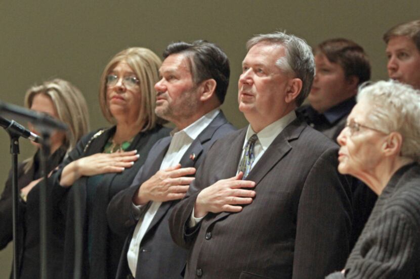 U.S. Rep. Steve Stockman (second from right) attended a meeting of the Preston Hollow Tea...