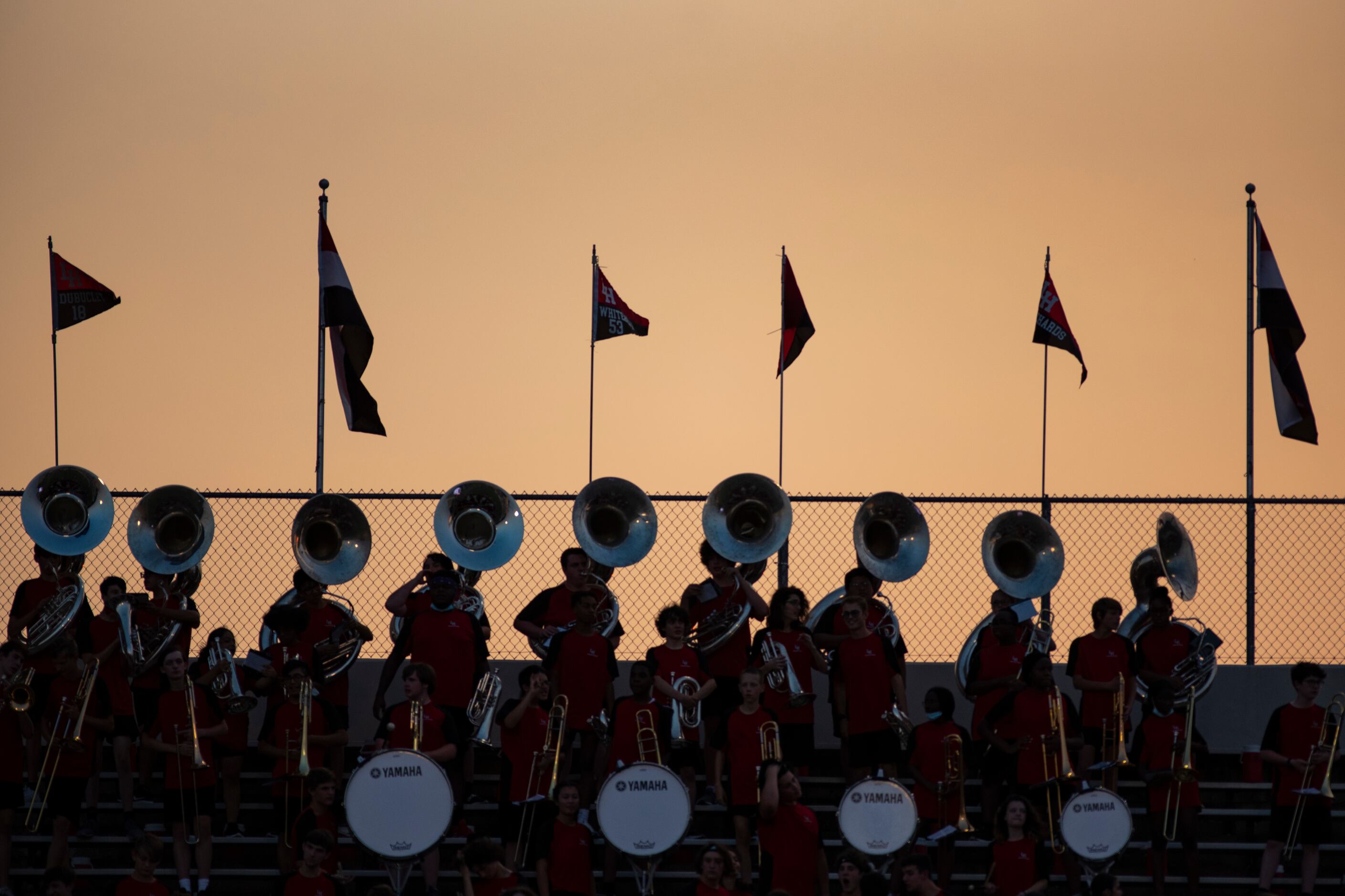 Members of the Lake Highlands band perform during Lake HighlandÕs home game against Plano...