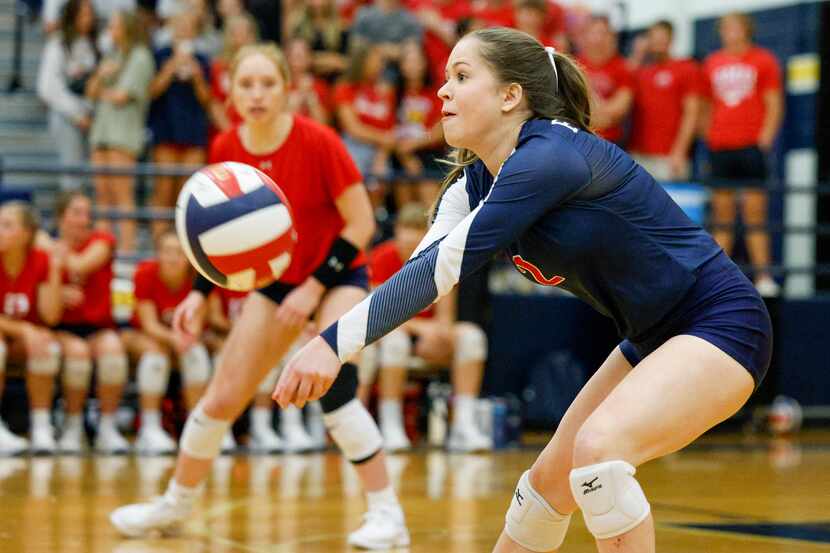 McKinney Boyd’s Kali Vanderhoof digs the ball during Tuesday's three-set sweep of McKinney....