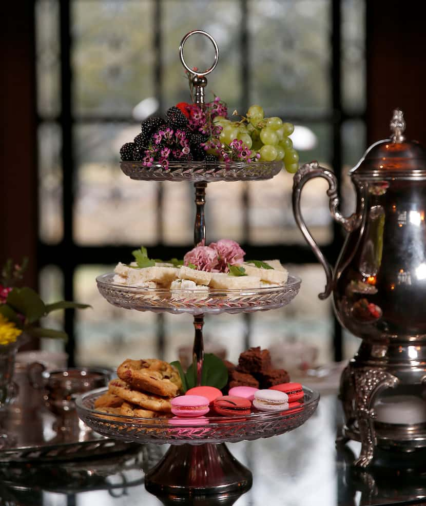 A three tiered server with food at Aldredge House