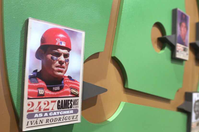 Former Texas Rangers catcher Pudge Rodriguez is included in a longevity exhibit (for most...