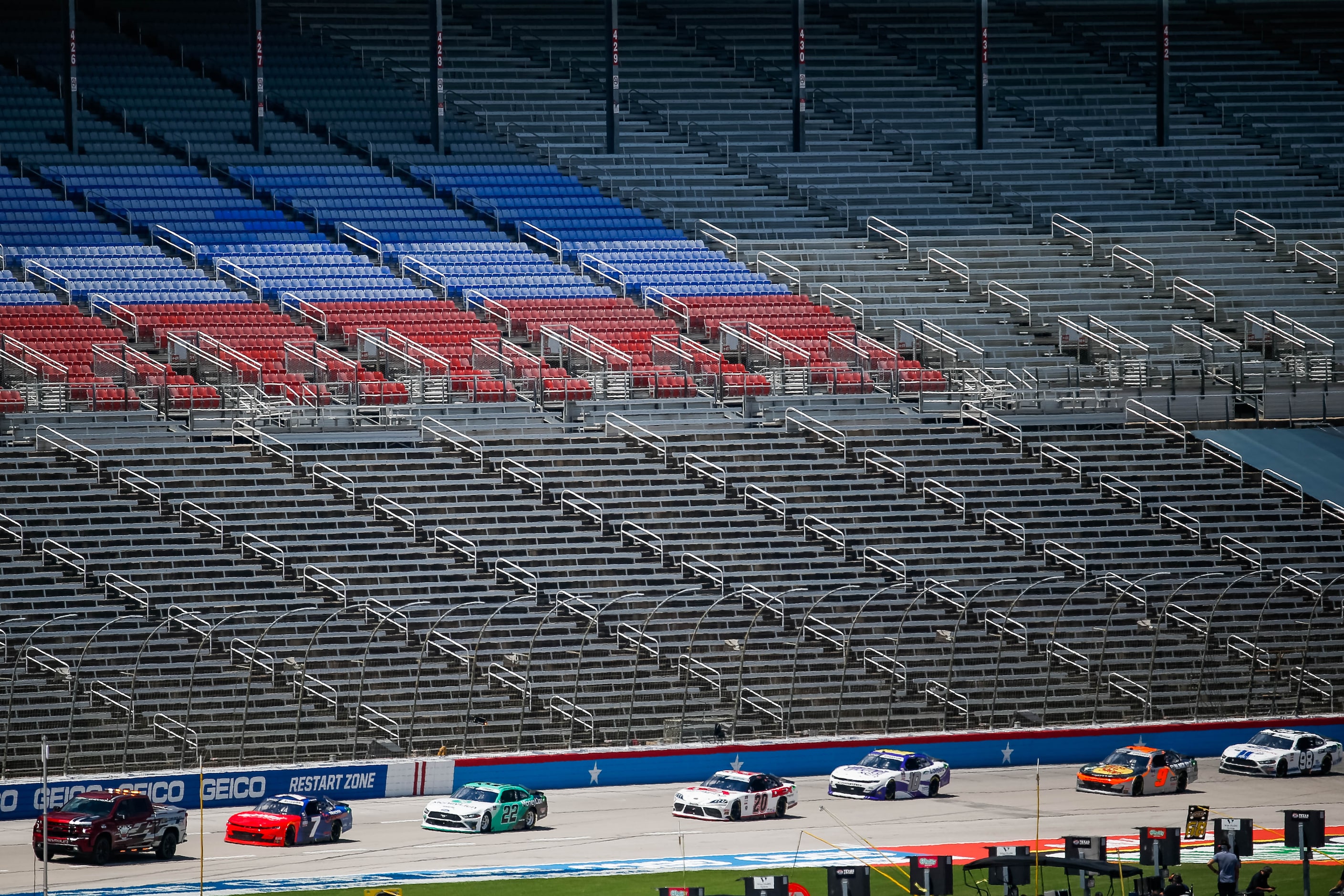 Empty stands during the NASCAR Xfinity My Bariatric Solutions 300 race on July 18, 2020 at...