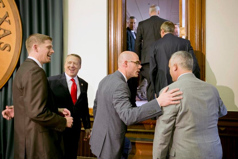 
Dennis Bonnen — second from right, with fellow House members (from left) Matt Krause, Ron...