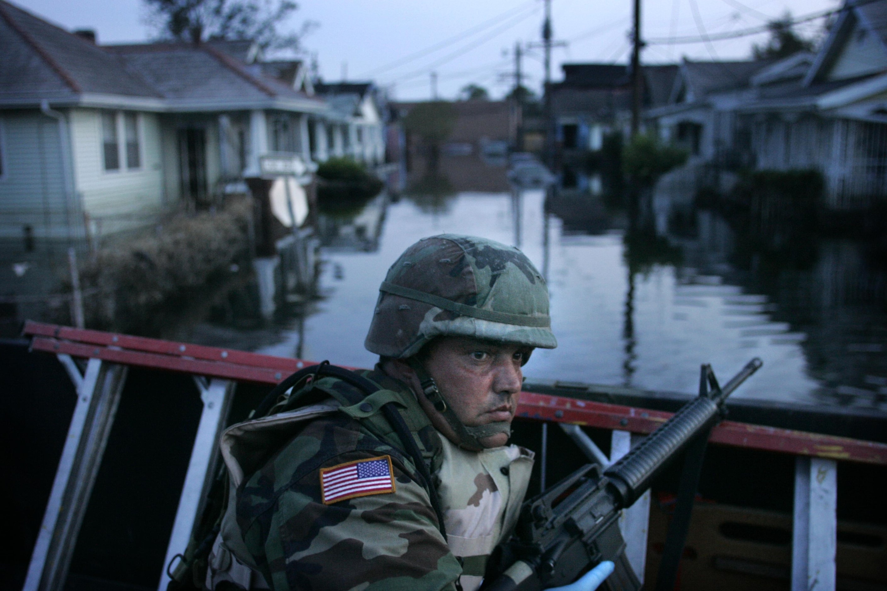 Texas National Guardsman SPC. Brian Jimenez of Richardson, Texas, was fully armed as he and...