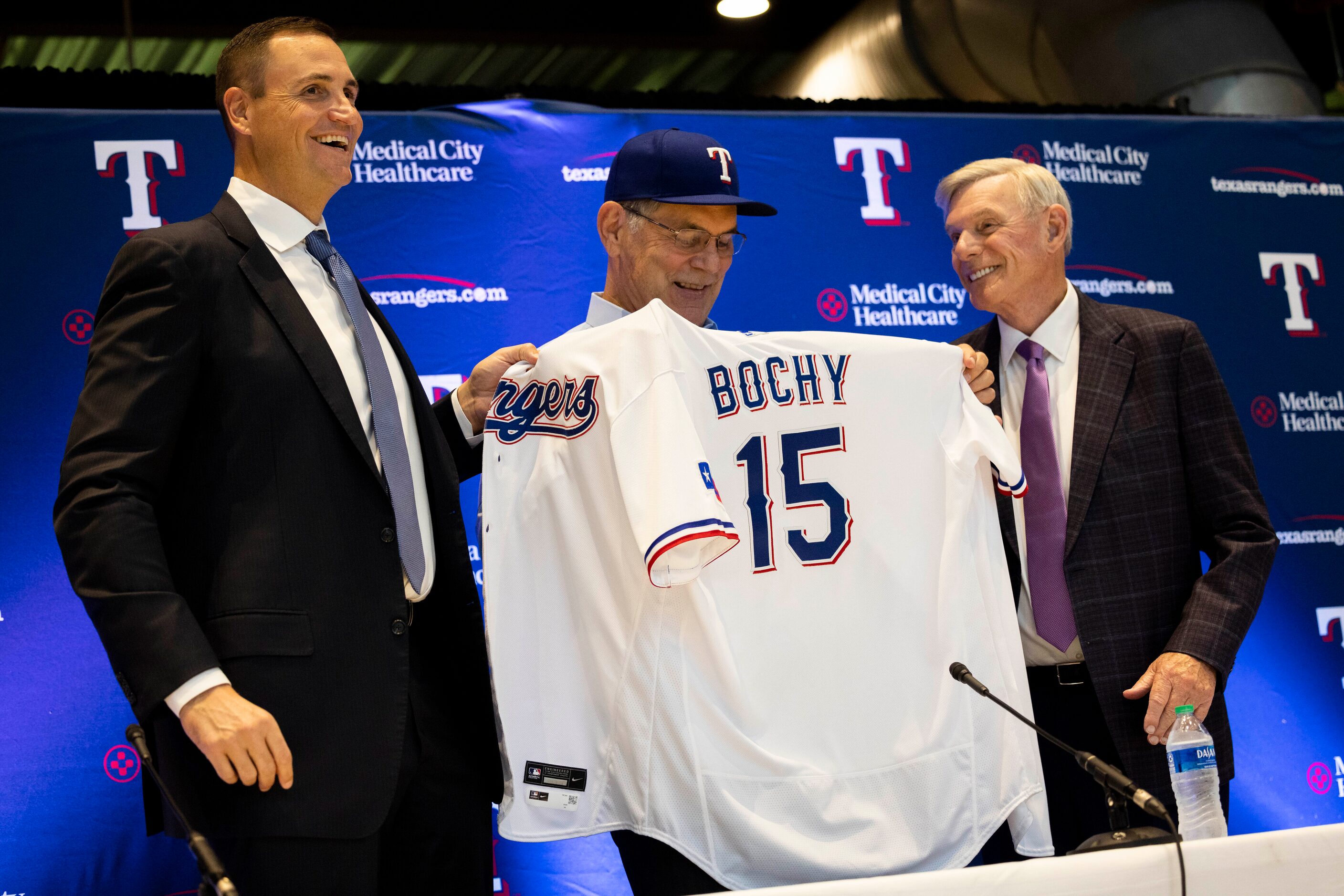 Chris Young (left), the team's executive vice president and general manager, and Texas...