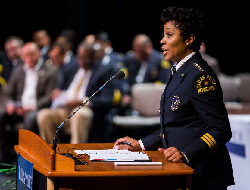 Police Chief Renee Hall spoke Friday to Dallas Police Department academy graduates at...