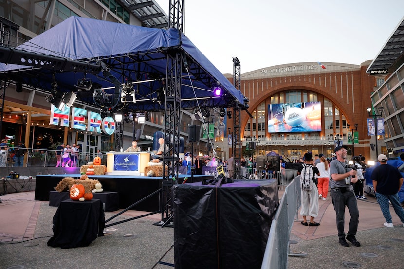 The Dallas Mavericks' pregame TV set prior to their game against the Houston Rockets,...