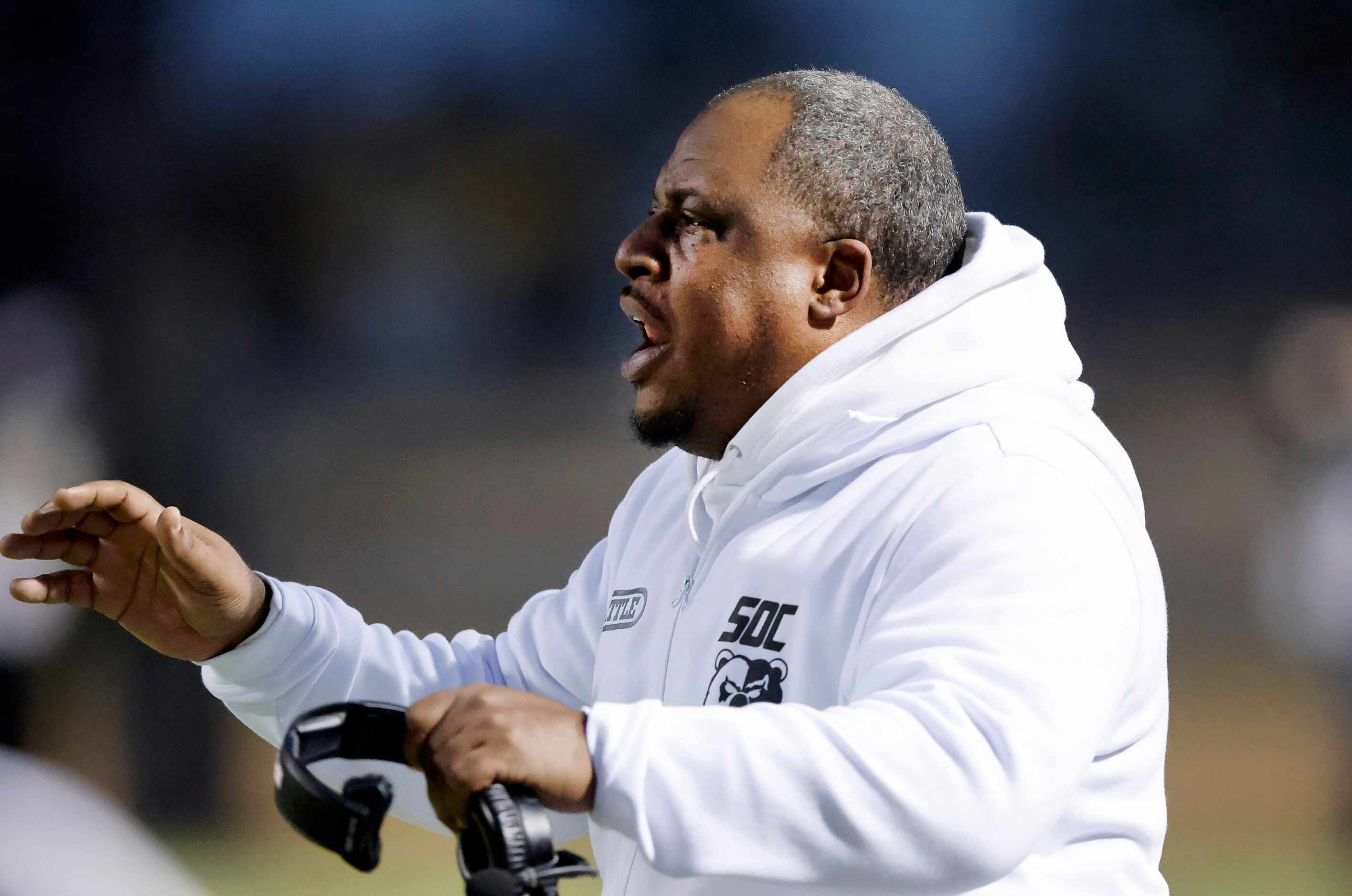 South Oak Cliff head coach Jason Todd yells to his players during the second half of their...