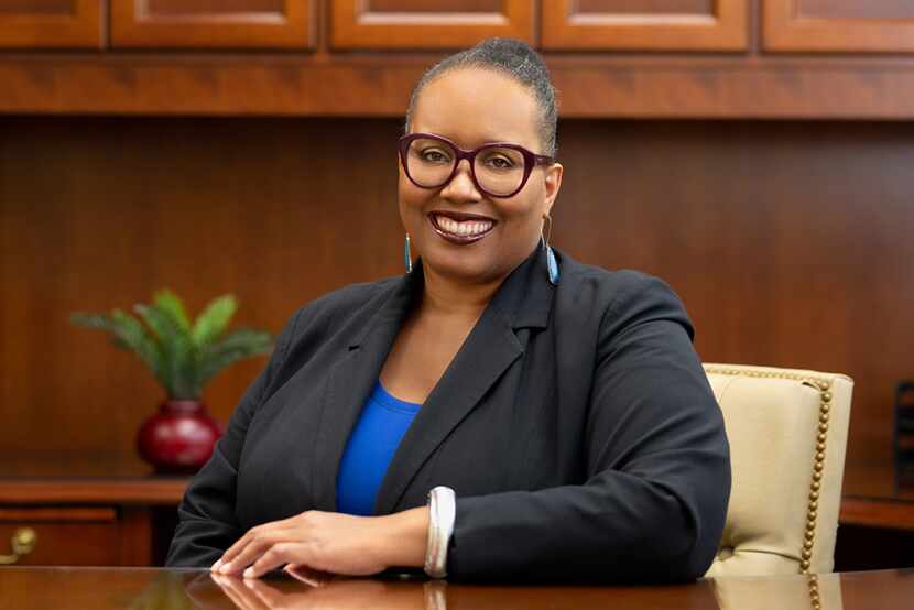 Dr. Yvette E. Pearson, UTD vice president for diversity, equity and inclusion, sits behind a...