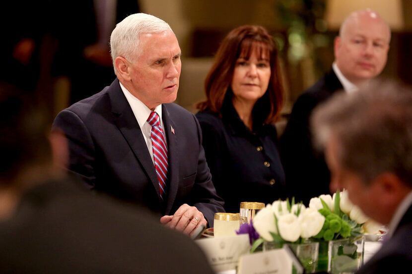 U.S. Vice President Mike Pence and his wife Karen Pence attend a lunch hosted by Jordan's...