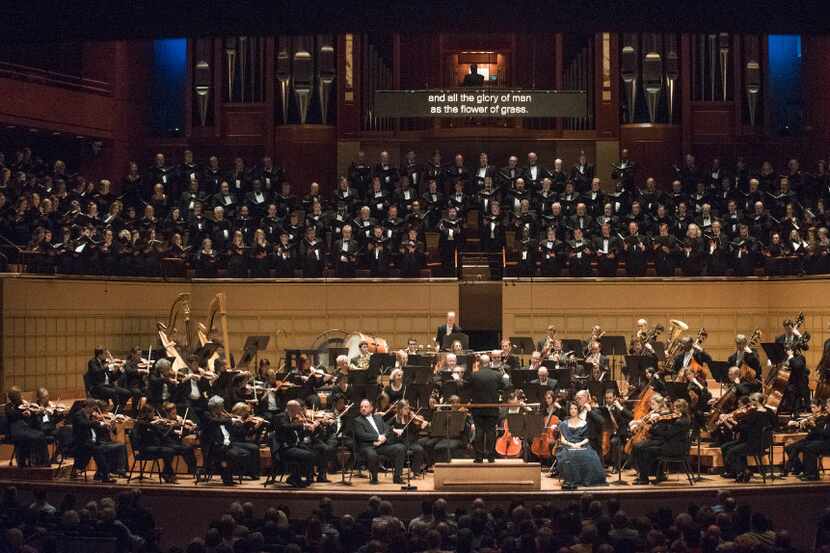 Members of the Dallas Symphony Orchestra perform Brahms (A German Requiem) Thursday, Oct. 6,...