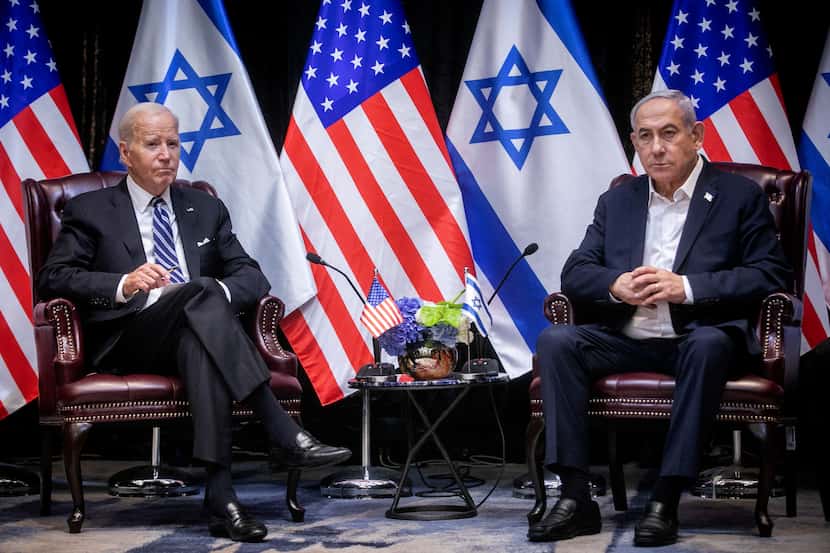 U.S. President Joe Biden met  with Israeli Prime Minister Benjamin Netanyahu in Tel Aviv,...