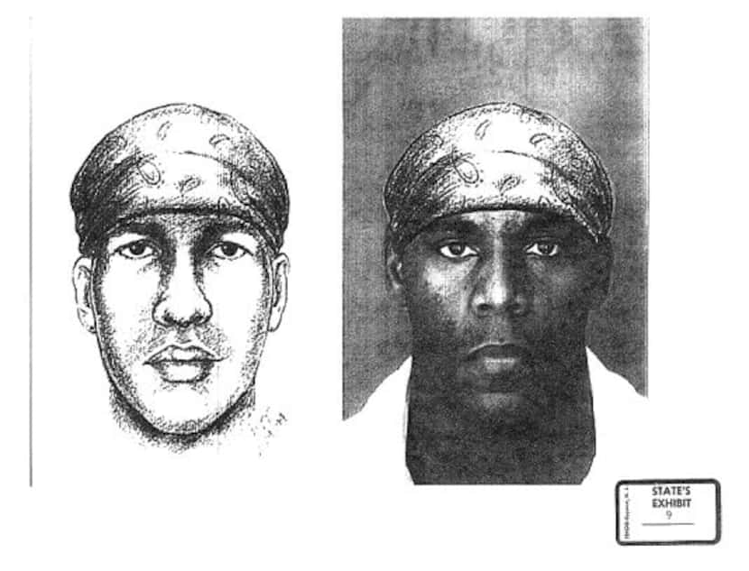 Prosecutors showed a side-by-side comparison of a police sketch of the alleged killer and...