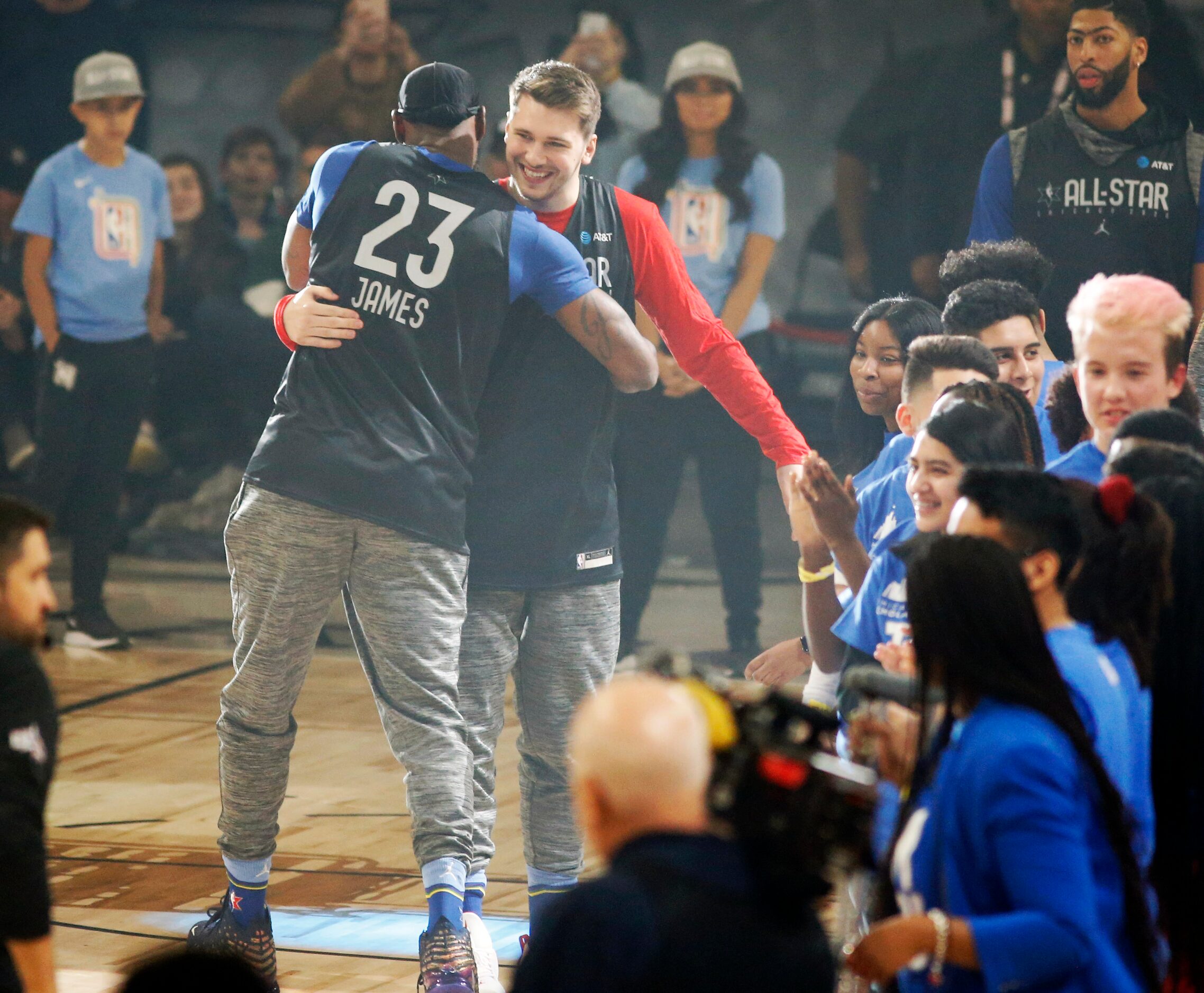 Team LeBron's Los Angeles Lakers LeBron James (23) and Dallas Mavericks forward Luka Doncic...