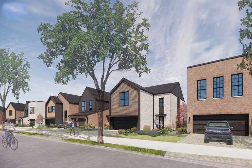A rendering of single-family homes with private, rear-access garages in the Oxenfree...
