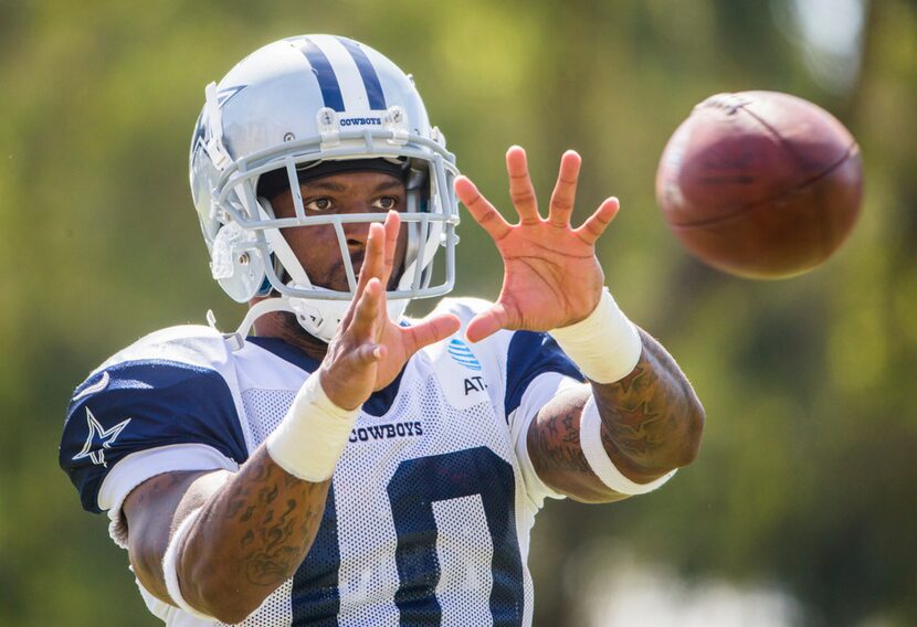 Dallas Cowboys wide receiver Tavon Austin (10) catches a pass during an afternoon practice...