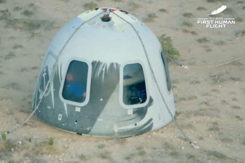 This still image taken from video by Blue Origin shows Blue Origin's reusable New Shepard...
