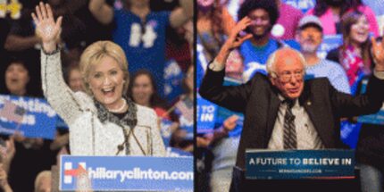  Democratic presidential candidate Hillary Clinton waves after addressing a primary night...