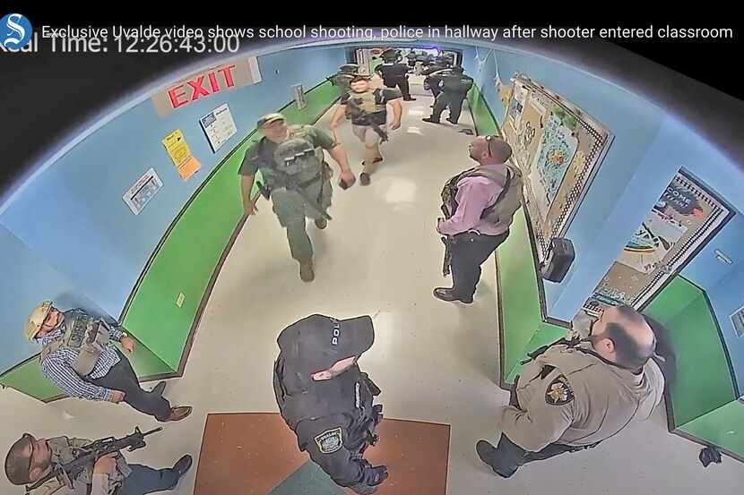 In this photo from surveillance video provided by the Uvalde Consolidated Independent School...