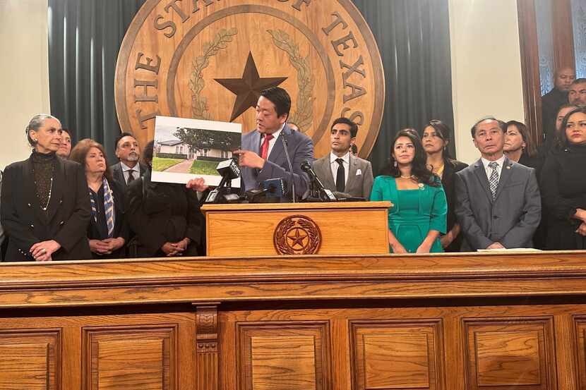 Rep. Gene Wu, D-Houston, stands inside the Texas Capitol on Wednesday for a press conference...