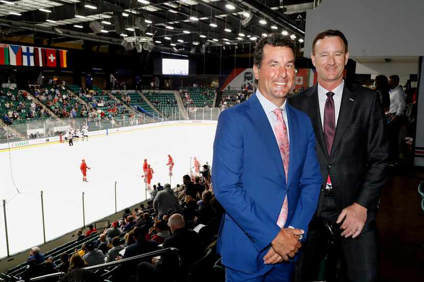 Marty Turco (left), executive director of the Dallas Stars Foundation, and Brad Alberts,...