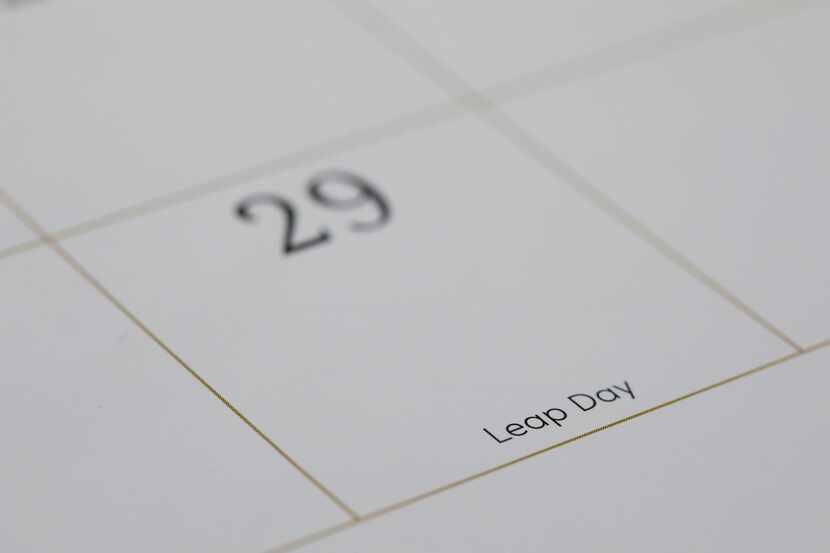 A calendar shows the month of February, including leap day, Feb. 29, on Sunday, Feb. 25,...