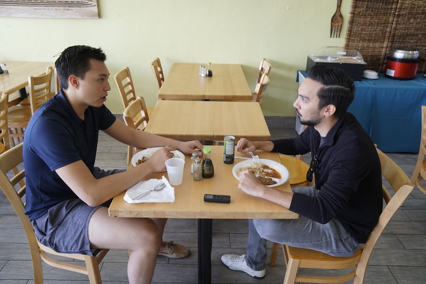 Dallas Stars prospect  Jason Robertson (left) has lunch with Dallas Morning News sports...