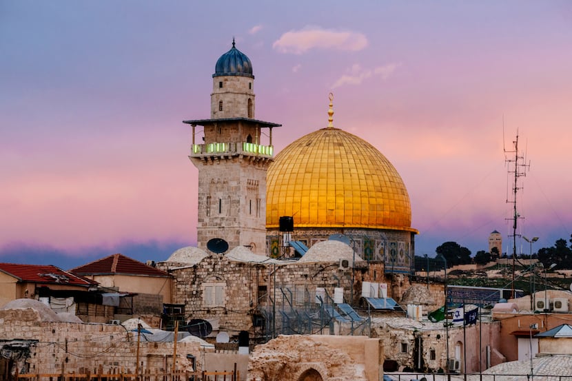 The Dome of the Rock at sunset with vibrant colors, is now one of the oldest works of...