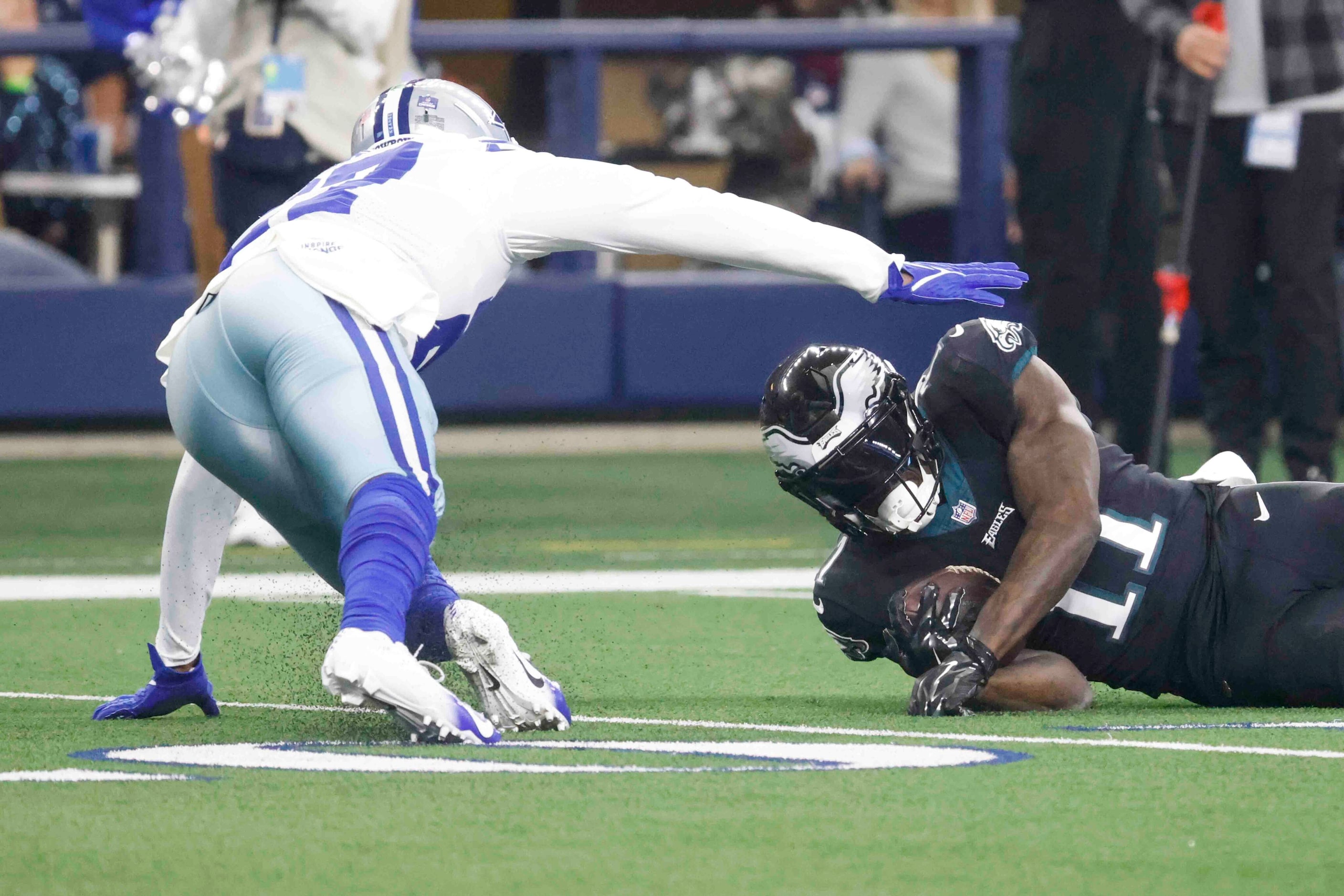 Philadelphia Eagles wide receiver A.J. Brown (11) runs for a  yardage past Dallas Cowboys...