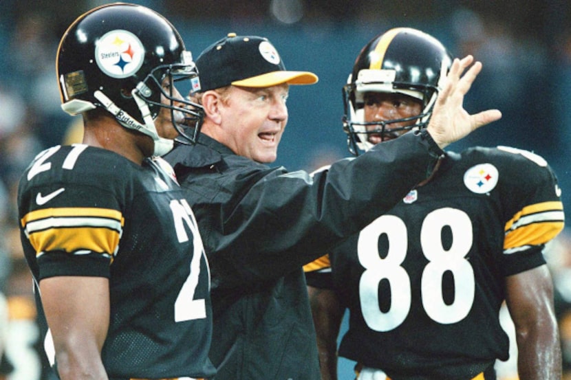 Chan Gailey (center) spent four seasons as a coach with the Pittsburgh Steelers. He was wide...