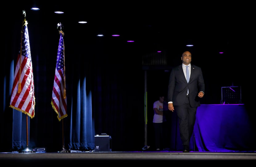 U.S. Rep. Colin Allred, D-Dallas, walks on stage to address supporters at an election night...