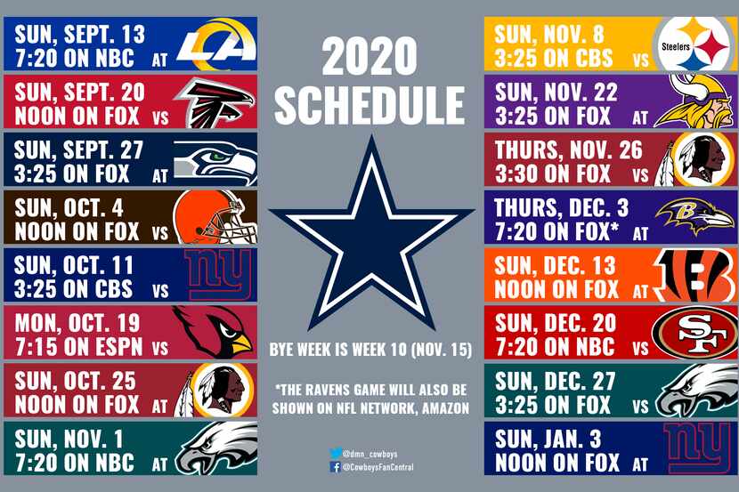 Cowboys' 2020 schedule.